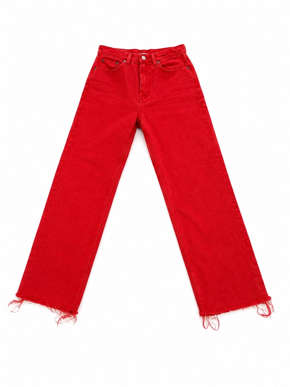 Zara Red Wide-Leg Jeans with Raw Hem